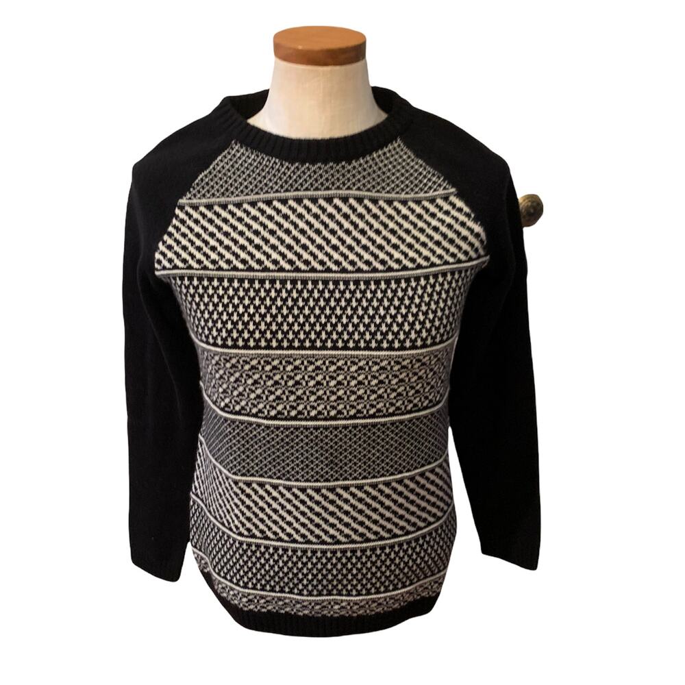 Talbots Knit Ski Sweater Black & White Print S